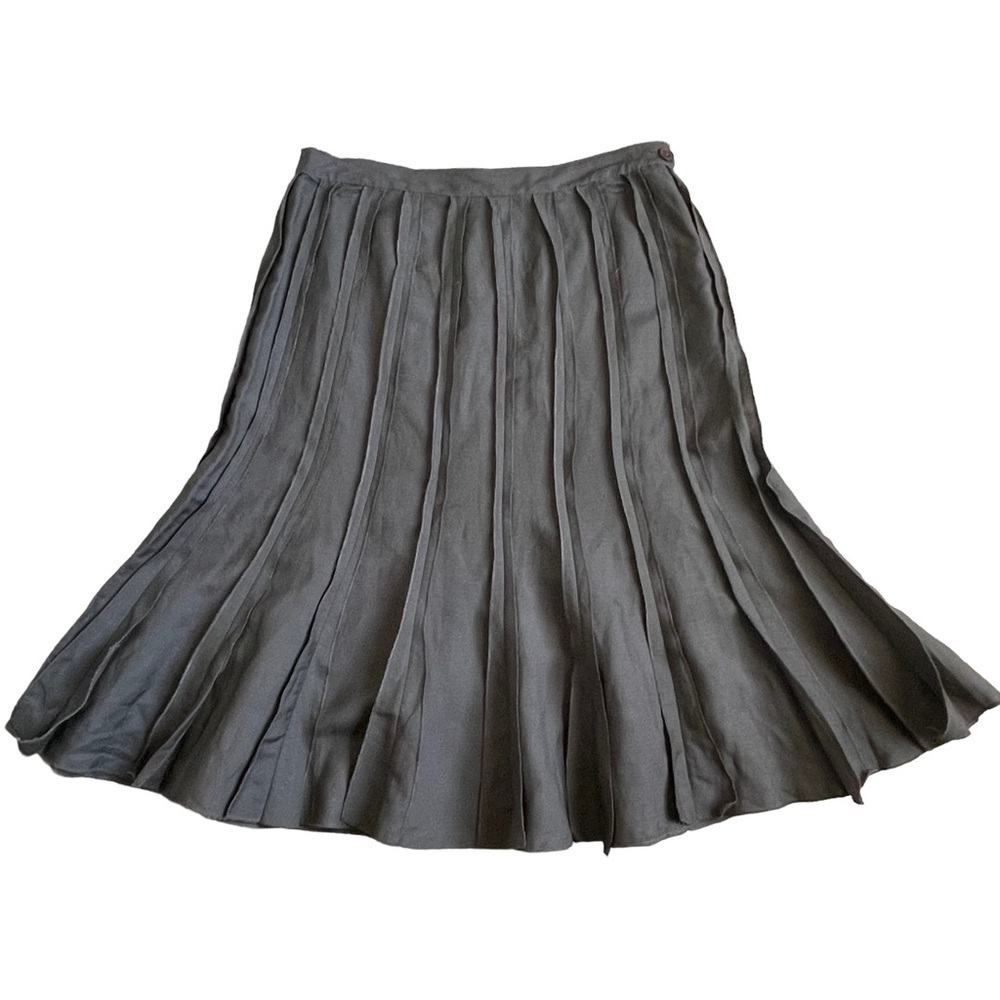 Carole Little Women’s Linen Blend Pleated Embroidered Skirt Size 10 Taupe Summer